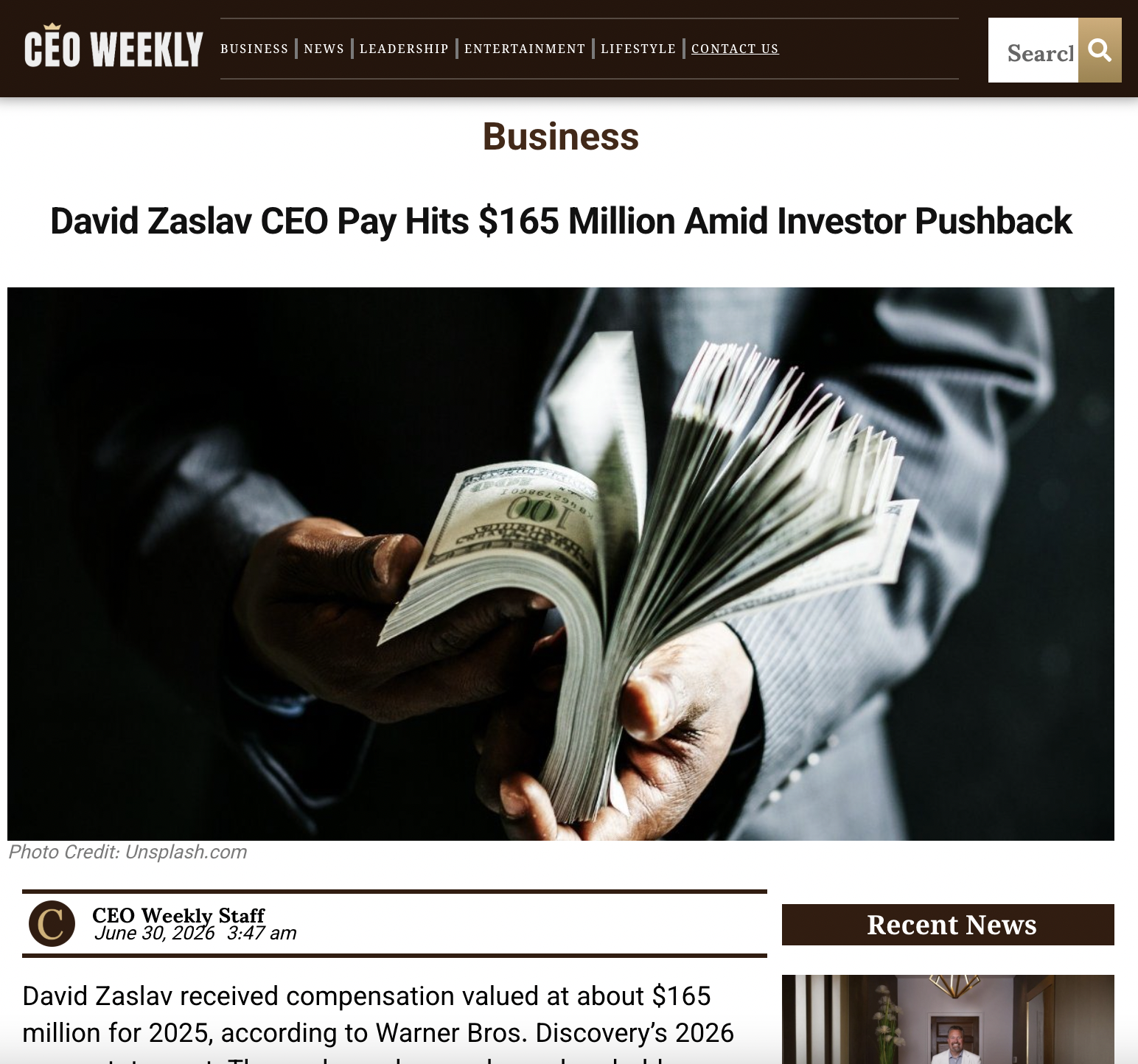 CEO Weekly — David Zaslav Warner Bros. Discovery CEO Pay